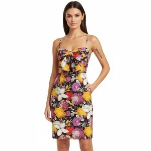 Moulinette Soeurs Floral Cocktail Dress – Bow Front Spaghetti Straps Pockets - 4